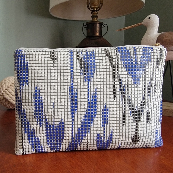 Felix Rey New York Metal Mesh Evening Clutch Purse White Blue Black - Picture 3 of 9